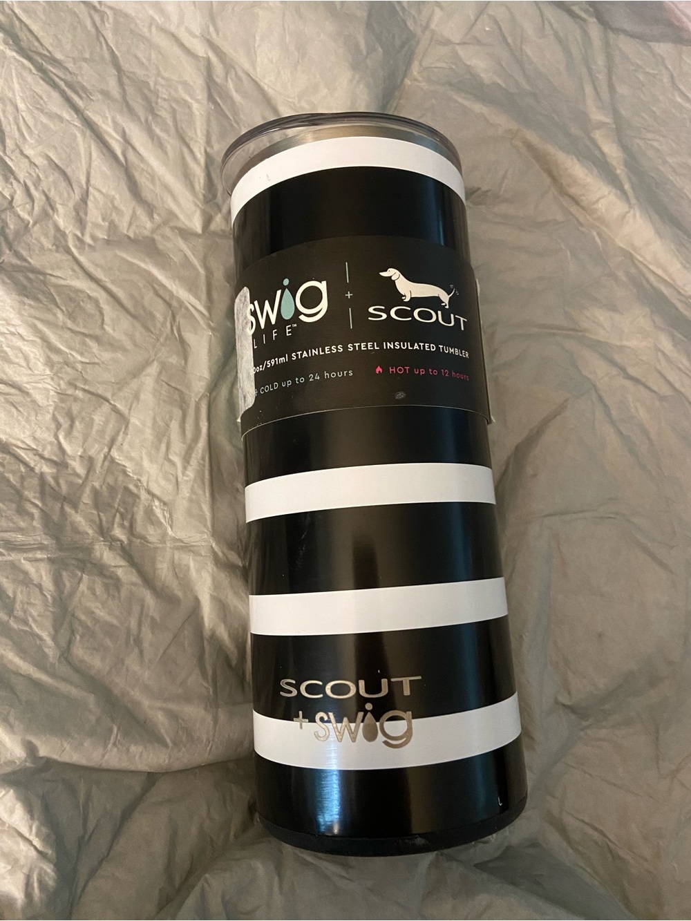 SCOUT + Swig Black & White Striped Insulated Tumbler